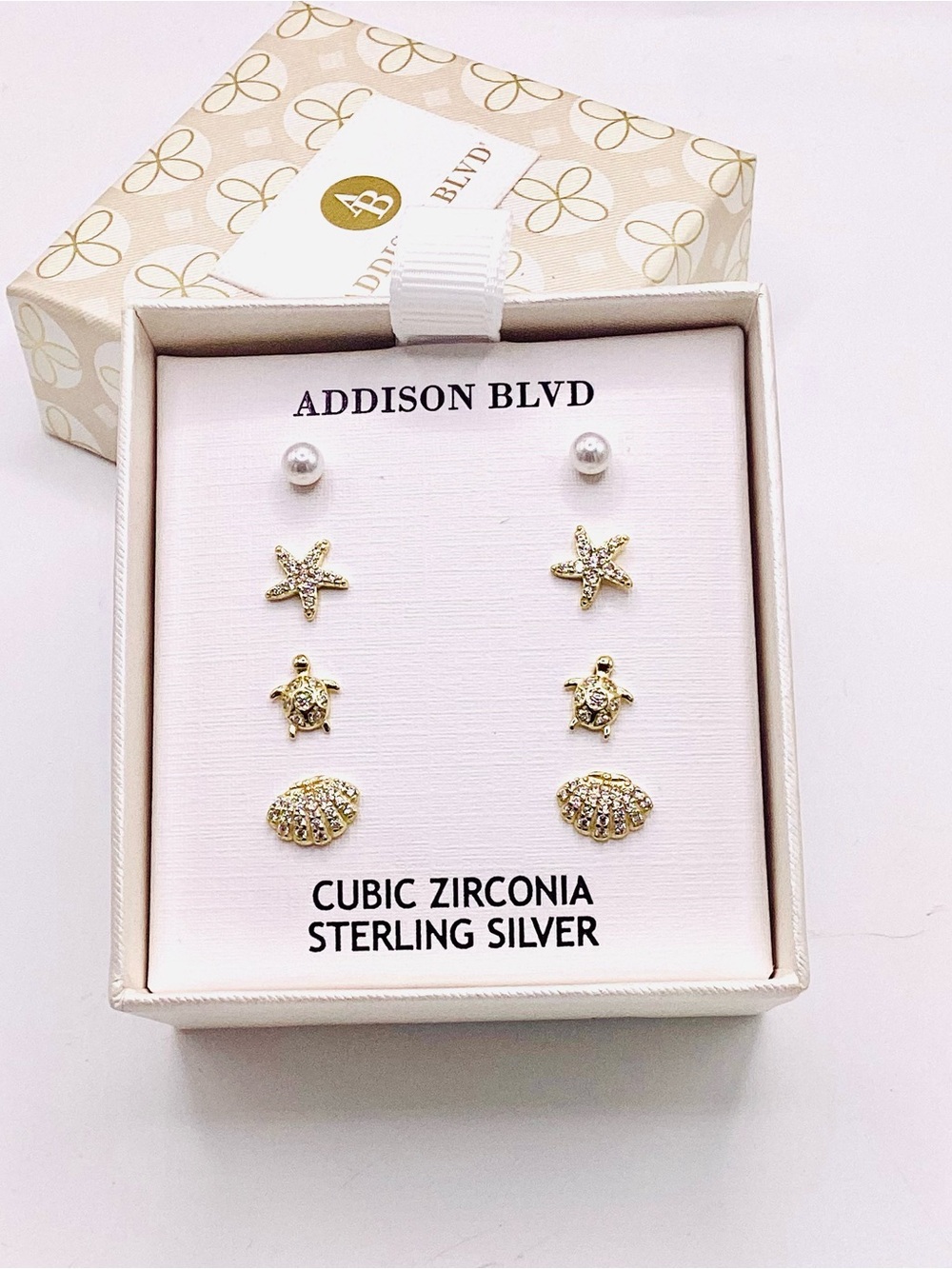 Addison Bay Gold Sea Life Earring Set with Pearl Studs